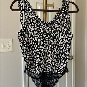 Free People Bare it All Bodysuit, Black/White, Small